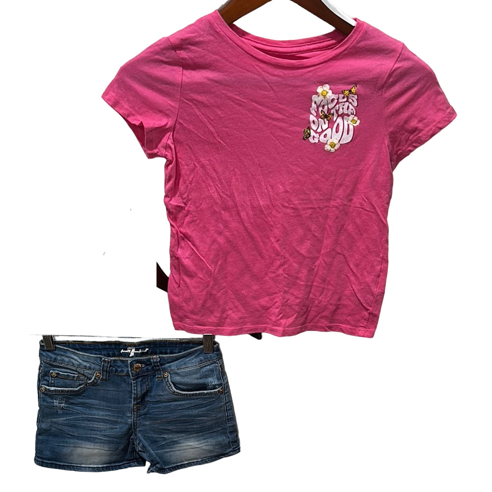 7 For All Mankind blue shorts&Old Navy Pink top Size10 GUC SET